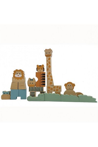 Egmont Toys Jungle Animals Made of Natural Wooden Cubes,
