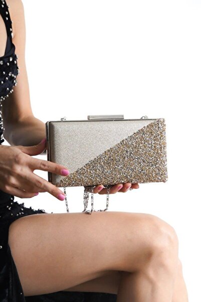 BUKAWEAR Γυναικεία βραδινή τσάντα φόρεμα με χρυσό μισό πέτρινο λουράκι