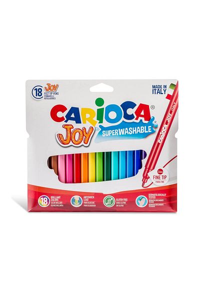CARIOCA Set Of 18 Markers For Children, Super Washable, Fine Tip, Joy