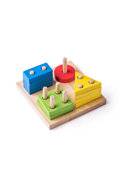Woody Wooden Toy - Shape Sorting And Stacking Board