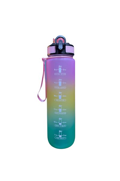 Micostore Motivational Water Bottle, 1l, Built-in Straw and Automatic Opening, Reusable, Portable