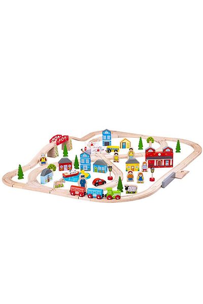 BIGJIGS Toys Circuit Auto Si Feroviar (91 PIESE)