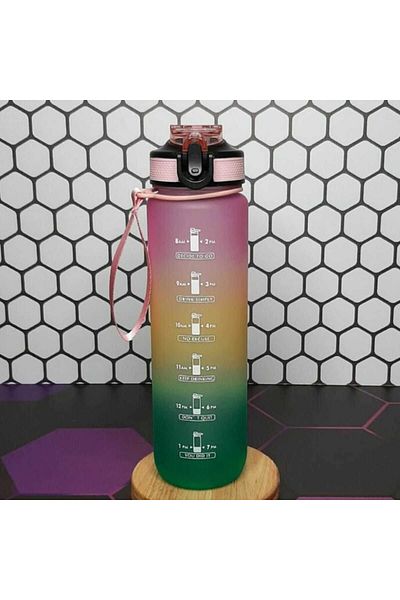 Micostore Motivational Water Bottle, 1l, Built-in Straw and Automatic Opening, Reusable, Portable
