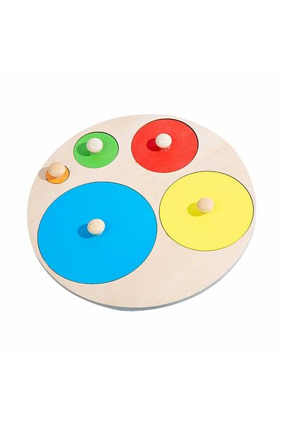 Micostore Joc Lemn Montessori, Puzzle 5 Cercuri Cu Maner, Incastru, 20 Cm