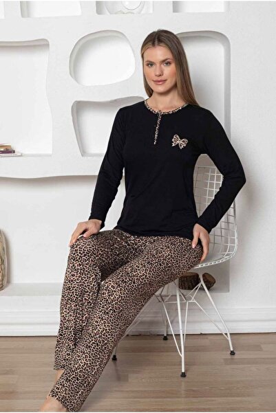İpek Women's Long Sleeve Leopard Print Pajama Set