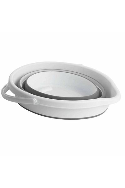 Micostore Foldable silicone and plastic bucket, 10 L, with carrying handle, White/Grey
