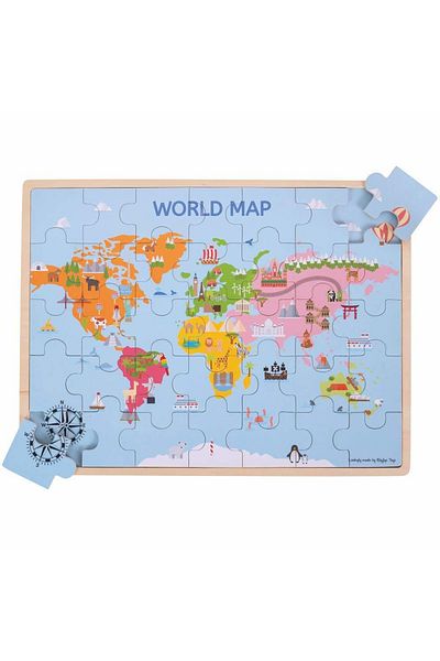 BigJigs Dřevěné puzzle - Mapa světa - 35 dílků