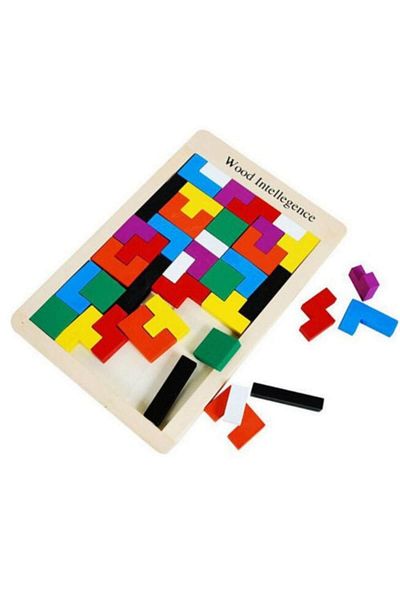 Micostore Pachet Joc Tangram 7 Piese Si Joc Tetris De Logica Cu Piese Din Lemn