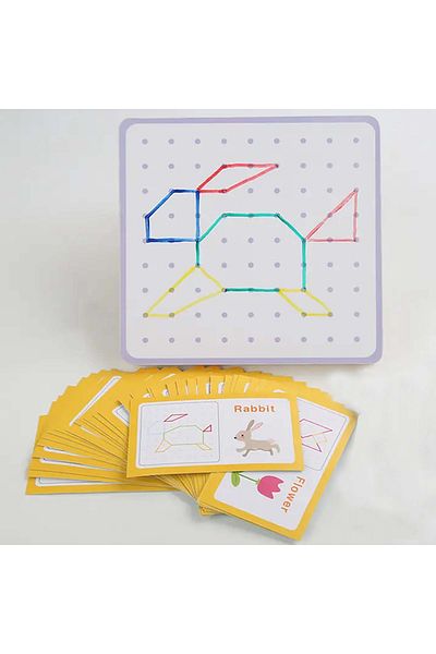 Micostore Joc Educativ Geoboard Cu Elastice Colorate Si 54 De Carduri Cu Imagini, Natur