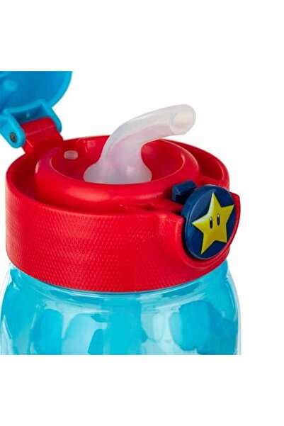 Micostore Παιδικό Μπουκάλι Νερού, Μπουκάλι με Καλαμάκι, 500 Ml, Super Mario, Διαφανές Μπλε, Αναδυόμενο, Σχολείο και Νηπιαγωγείο