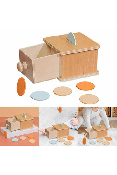 Micostore Cutia Permanentei Cu Sertar Si 6 Discuri Colorate, Jucarie Educativa Montessori Din Lemn