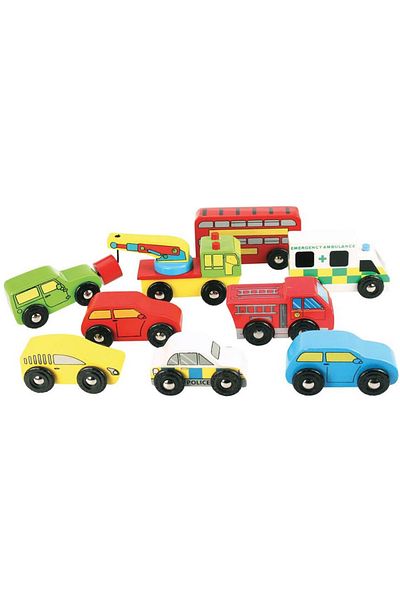 BIGJIGS Toys Set 9 masini din lemn - Colectia mea de vehicule