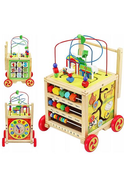 Micostore Antemergator Din Lemn, Cub Educativ 6 In 1 Si Centru Activitati Bebelusi, Antemergator
