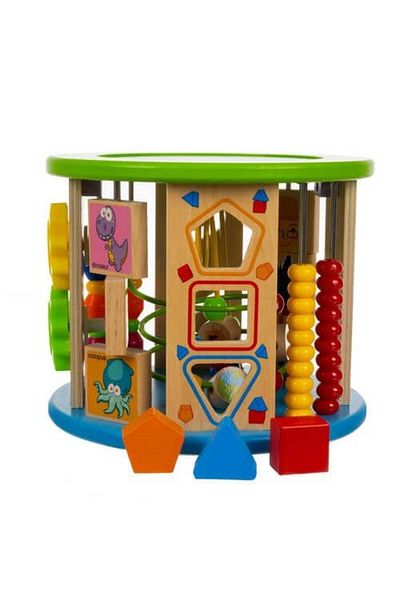 Micostore Cub educațional din lemn - Centru de activități multifuncțional 11 în 1, 31 x 21,5 x 21,5 cm