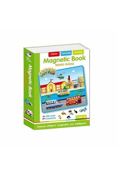 Micostore Carte Magnetica Puzzle,mijloace De Transport,masini,59 Piese Magnetice,18 Carduri,joc Educativ Stem