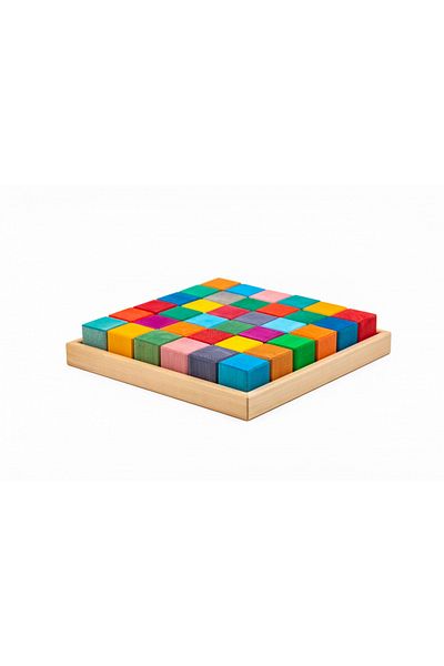 Marc toys Rainbow Pyramid - 36 Wooden Cubes in a Box