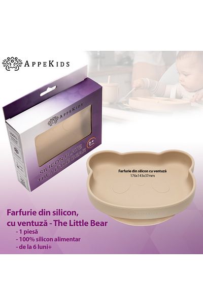 APPEKIDS Farfurie Din Silicon Cu Ventuza, , The Little Bear - Bubble Beige