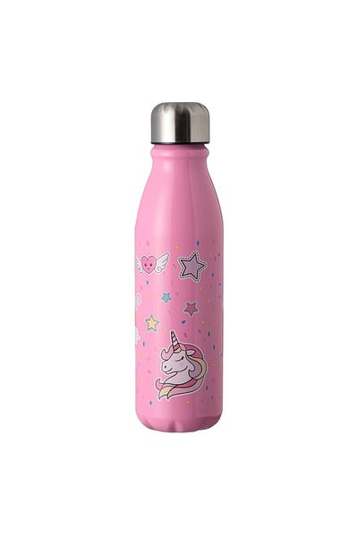 Micostore Children's Water Bottle, Aluminum Can, 600 Ml, Unicorn, Pink, Screw Cap, School and Kindergarten