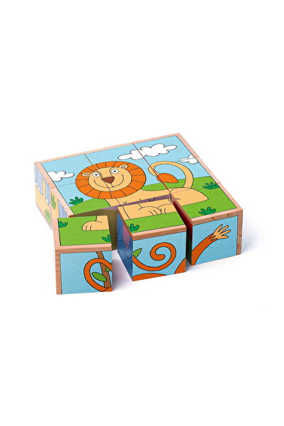 Woody Cuburi puzzle din lemn - Animale exotice 3 x 3