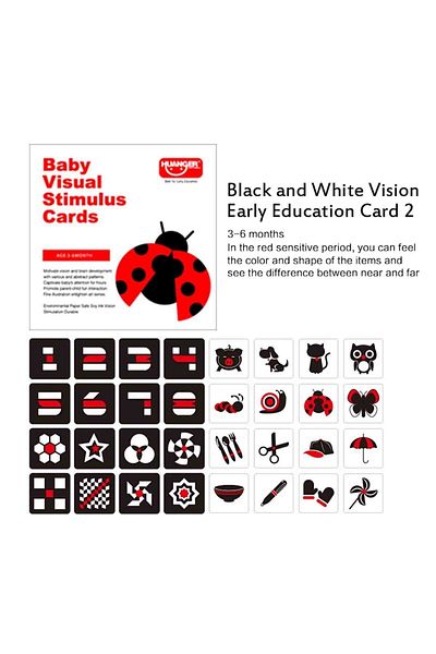 Micostore Set 16 Carduri Stimulare Vizuala Bebe 3 - 6 Luni, Cartonase Bebelusi Cu Imagini Alb,negru Si Rosu