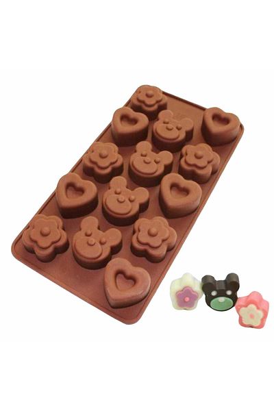 Micostore Silicone Chocolate Candy Mold, 14 Cavities, Teddy Bears, Hearts And Flowers Pattern