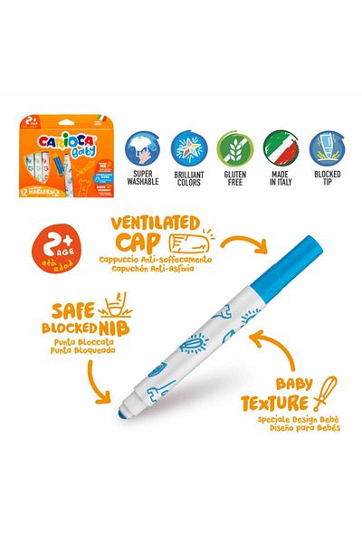 CARIOCA Washable Markers Pack, Colored and Wax Crayons for Children 1 Year and 2 Years Old, Baby