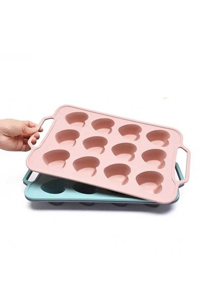 COOKSTYLE Silicone Mold For Baking Cakes, Muffins, Heart, 12 Molds, Reinforced Handles, 37.4 X 22.5 Cm