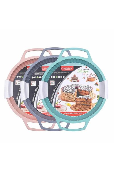 COOKSTYLE Round Baking Tray, Silicone Tart Mold, With Reinforced Handles, For Cakes, 23.5 Cm Diameter