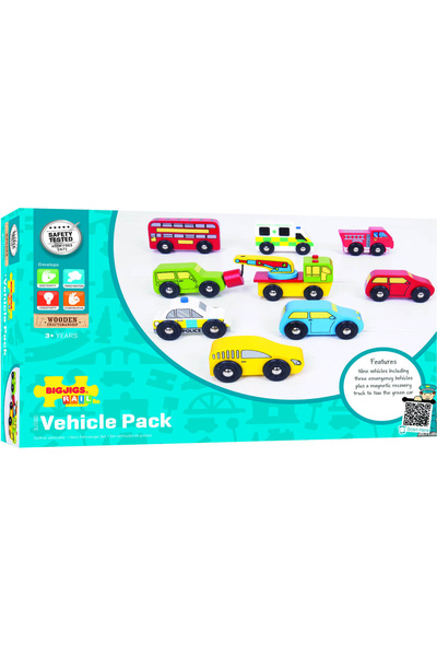 BIGJIGS Toys Set of 9 Wooden Cars - My Vehicle Collection