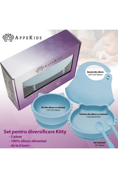 APPEKIDS Set Diversificare, 5 Piese, , 100% Silicon, Kitty - Aqua Blue