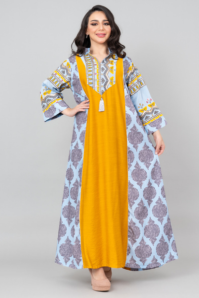 IKKXA جلابية سادة مطرزة مع ياقة ماندرين أنيقة