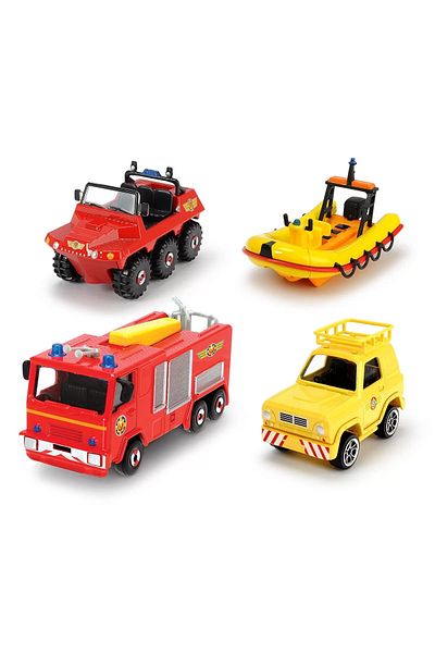 Simba Fireman Sam Set of 4 Metal Vehicles with Boat 1:64 Scale