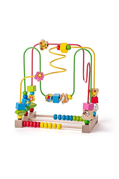 Woody Jucărie din lemn - Centru de activități, Labirint cu animale și Abac