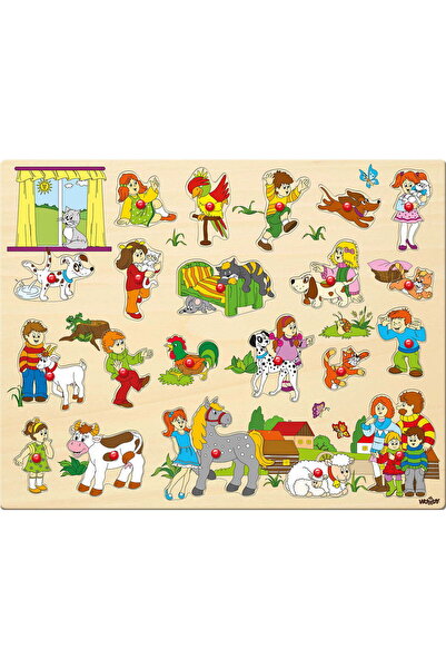 Woody Wooden Puzzle With Buttons - Children And Animals (21 PIECES)