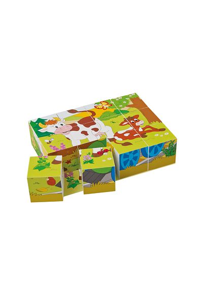 Woody Cuburi puzzle din lemn - Fermă 3 x 4