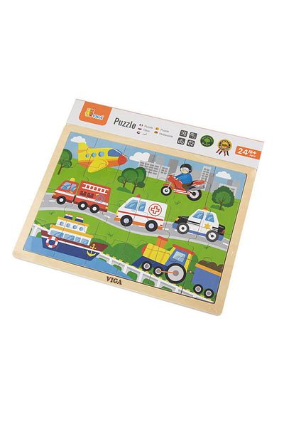 Viga Toys Wooden Puzzle 24 Pieces Vehicles
