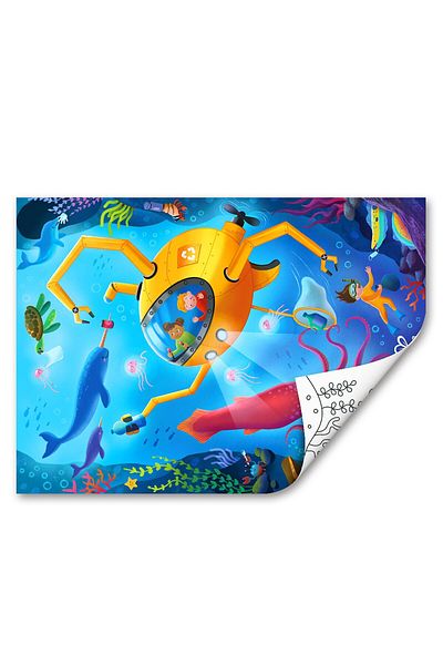 Hape 2 In 1 Wooden Puzzle - Saving The Ocean (50 PIECES), With Double Side And Coloring Activity