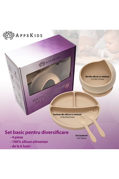APPEKIDS Set Diversificare, 4 Piese, , 100% Silicon, Basic - Bubble Beige
