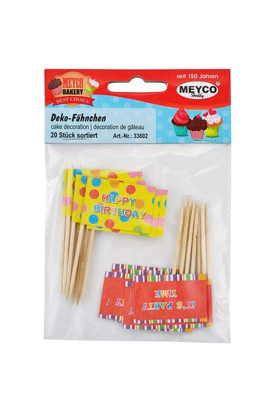 Meyco Ornamental Toothpicks Happy Birthday 20 Pcs, 8 Cm