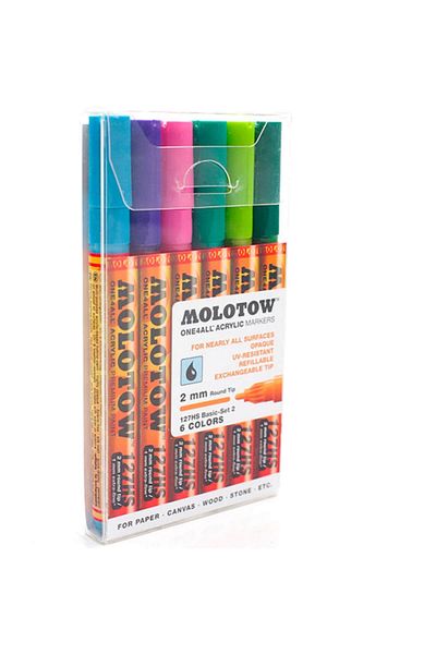 Molotow Marker Acrilic One4all 127hs, 2 Mm, Portofel Basic 2 - Set 1, 6 Buc.