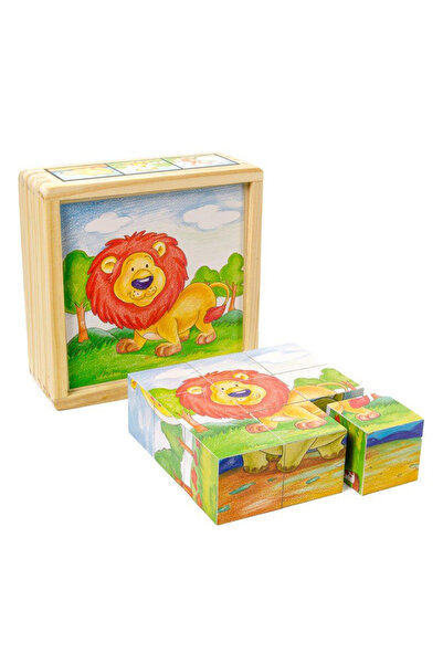 Fakopancs Cuburi Din Lemn Animale Salbatice, Puzzle 9 Piese