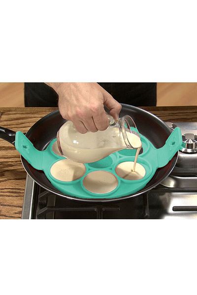 Micostore Silicone Pan For Frying Eggs, Mini American Pancakes, With Handles, Turquoise, 37 X 21 X 5.8 Cm