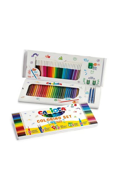 CARIOCA Drawing Set 65 Pieces, Markers, Colored Pencils, Eraser, Sharpener