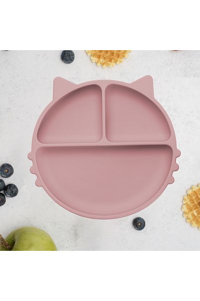 APPEKIDS Farfurie Compartimentata Din Silicon Cu Ventuza, - Kitty - Old Rose