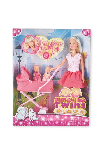Simba Steffi Doll Pink Skirt With Stroller And Twins