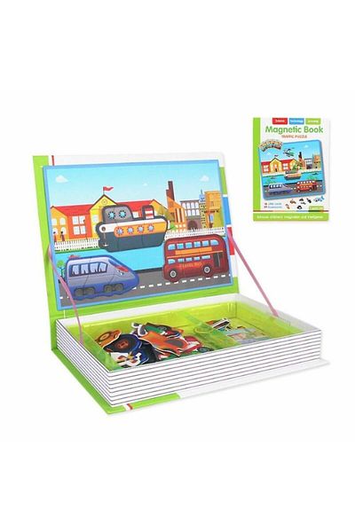 Micostore Carte Magnetica Puzzle,mijloace De Transport,masini,59 Piese Magnetice,18 Carduri,joc Educativ Stem