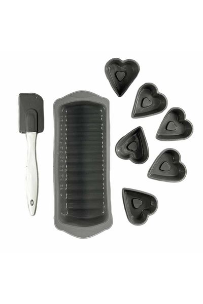 mys silicone Set 7 forme silicon pentru prajituri, cu tava pentru copt chec si briose, spatula inclusa