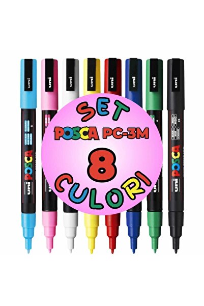 POSCA Set 8 Carioci , Varf 0.9 - 1.3 Mm, Marker Pc-3m, Uni