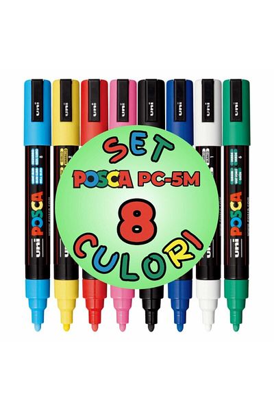 POSCA Set 8 Carioci , Varf 1.8 - 2.5 Mm, Marker Pc-5m, Uni