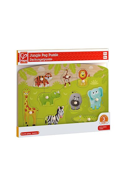 Hape Wooden Puzzle With Buttons - Jungle Animals